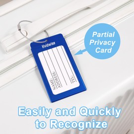 Vividwise Luggage Tags, 3 Pack Aluminum Luggage Tag ID Identification Labels Set for Luggage Suitcase Travel Bag (Blue, 3 Pack)