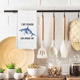 Sviojuce I Just Freaking Love Sharks Kitchen Towels Decorative Gifts for Shark Lovers 16x24, Shark Dish Towel Cloths Dishcloths Tea Towel, Shark Bathroom Kitchen Hand Towel Decor