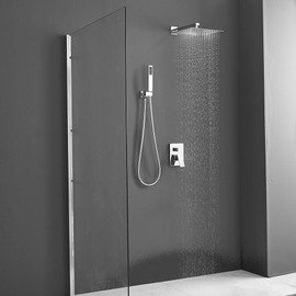 Heable Polished Chrome Shower System 12 Inches Bathroom Luxury Rain Shower Head with Handheld Combo Set Wall Mounted High Pressure Rainfall Shower Head System Shower Faucet Set with Valve and Trim