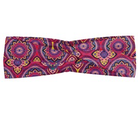 Ambesonne Ethnic Headband, Traditional Pattern of Colorful Flowers Style Graphic in the Background Print, Elastic and Soft Women's Bandana for Sports and Everyday Use, Multicolor