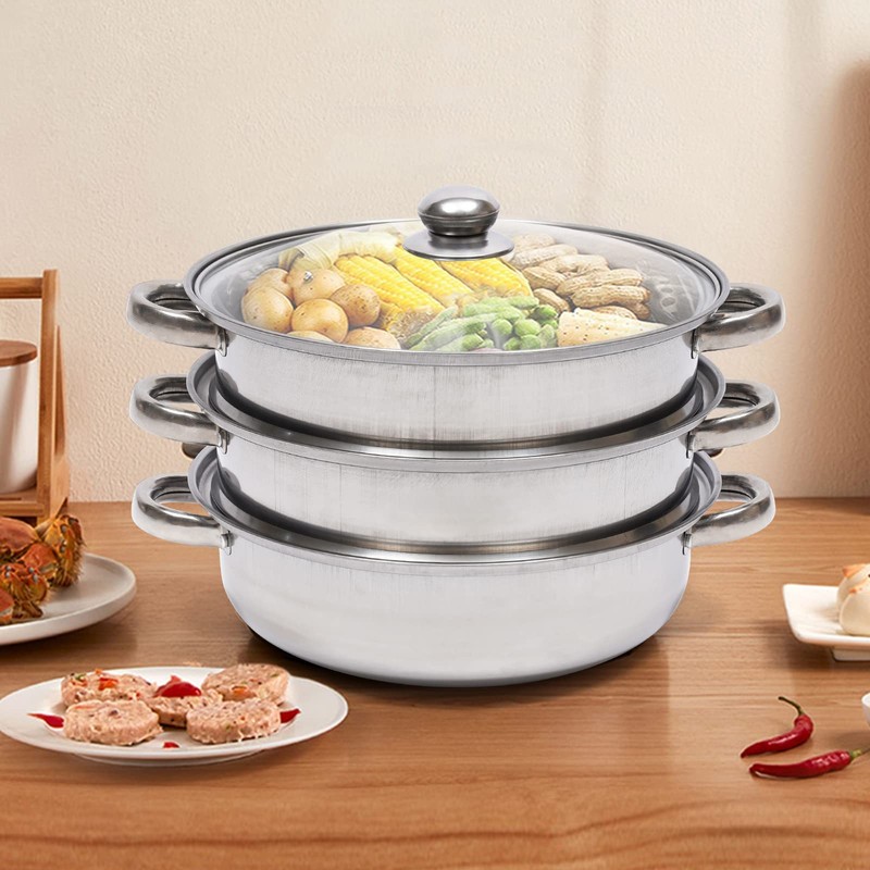 Steamer Pot for Cooking, Stainless Steel 3-Tire Durable Steam Cooker