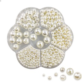 Dreamark Cream Beads Set, 3/4/5/6/8/10/12 mm White Round Beads for Threading Beads Chains DIY Set Beads for Bracelets, Earrings, Necklaces, Jewellery and Clothing Decorating, Pack of 1150