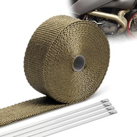BARTOO 2" x 50' Titanium Exhaust Heat Wrap Roll for Motorcycle Fiberglass Heat Shield Tape, Heat Shield with Stainless Steel Tie
