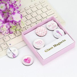 Buqoo Strong Magnets for Refrigerator Round Glass Megnetic Stickers with Inspirational Quotes 6-Count Cute Decorative Magnets for Whiteboard (Light Pink)