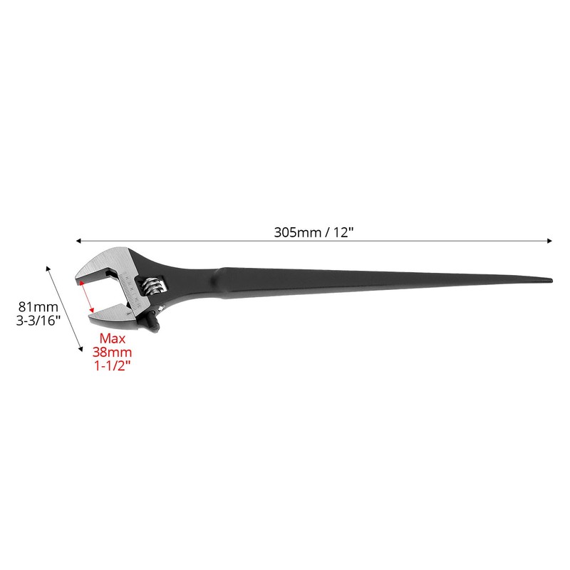 12-Inch Adjustable Spud Wrench, Heavy Duty Alloy Steel, SAE and