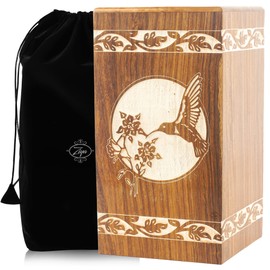 Wooden Hummingbird Urns for Human Ashes Adult Female Male Decorative Memorials Cremation Urns for Adult Ashes Large Handcrafted Burial Urn for Ashes for Women - Up to 250 LBS (ROOSEWOOD)