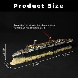fazhongfa Aquarium Titanic Shipwreck Decorations Resin Wreck Ship Fish Tank Decor Betta toy theme decoration ornaments (separate)