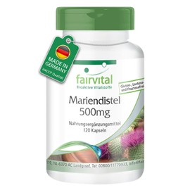 fairvital Milk Thistle 500 mg, 120 Capsules, Swallow Friendly, Silybum Marianum, Quality-Tested and High Dosage, 100% Vegan, Made in Germany