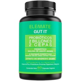 Gut it Probiotic  Suplemento Natural  Probióticos, Prebióticos, Enzimas Digestivas, Citrato de Magnesio  60 Cap Veganas  Apoyo Digestivo  Elemate