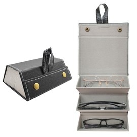 MIAO YUAN Travel Glasses Case Sunglasses PU Leather Storage Box, Foldable Multiple Eyewear Organizer for Women Men