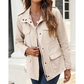 Pepochic Womens Military Jacket Zip Up Snap Buttons Lightweight Utility Anorak Field Safari Coat Outwear…