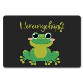 Hopped Doormat in 40 x 60 cm without Border with Cute Frog as a Pretty Invitation to Your Own Home or in Front of the Children's Room to Welcome Everyone