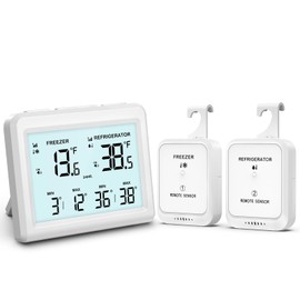OQIMAX Digital Fridge Freezer Thermometer with 2 Remote Sensor, Wireless Refrigerator Thermometer with 3.7" LCD Display, ℉/℃ Switch, Temperature Alarm, MAX/MIN Record, Temperature Monitor for Home