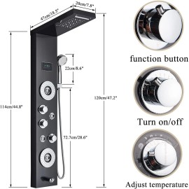 FUZ Shower Panel Tower System Stainless Steel Massage Faucet LED Rain Waterfall Kit