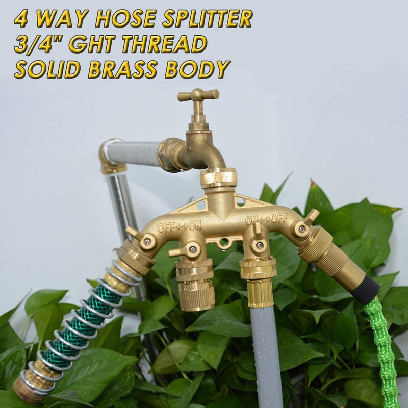 HQMPC 4 Way Hose Splitter 3/4" GHT Garden Hose Splitter