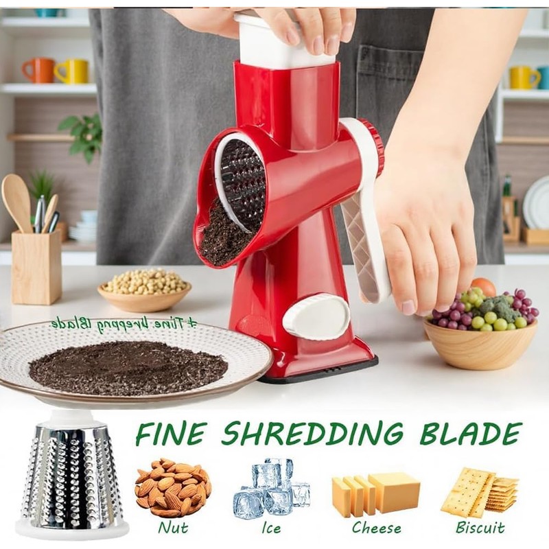 Eleko Meyar Cheese Grater with Handle, Multifunctional Manual Rotary Cheese