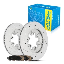 PHILTOP 11.7 inch(298 mm) Front Drilled and Slotted Disc Brake Rotors + Ceramic Pads Kit Compatible with Colorado, Canyon, 6-PC Set