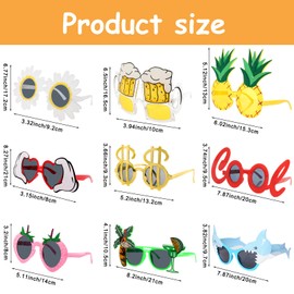 Werownsgso Party Sunglasses, 9 Pairs Funny Hawaiian Glasses, Fancy Summer Party Photo Booth Props, Party Sunglasses for Beach Theme, Novelty Party Glasses for Children, Teenagers and Adults