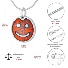 AMBEDORA, Women's Necklace Keep Smiling Emotikon, Polished Sterling Silver, Baltic Amber in Cognac Colour, Silver Pendant with Chain