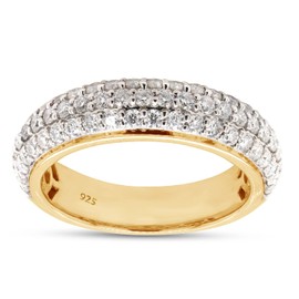 SAVEARTH DIAMONDS 1.00 Carat Round Lab Created Moissanite & Lab Grown Diamond 3 Row Eternity Wedding Band Ring For Women In 14K Gold Over Sterling Silver (VS-SI Clarity, 1.00 Cttw), Gift For Her, 4.5,