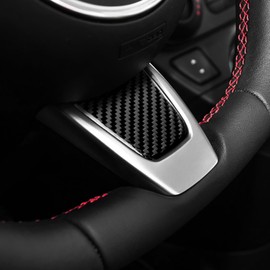 KUNGKIC Hard Carbon Fibre Car Steering Wheel Chin Interior Cover Steering Wheel Panel Decorative Sticker Compatible with Fiat 500 Abarth 595/595C 2012 2013 2014 2015 Accessories, Gift (Black)
