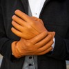 Harssidanzar Leather Gloves For Mens Comfort Cashmere Lined Gloves GMUK006,Tan,