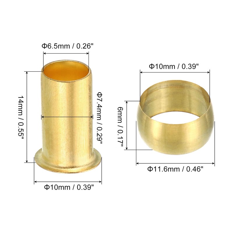 TA-VIGOR 10mm Tube OD Compression Sleeves and Ferrules, 60PCS Brass