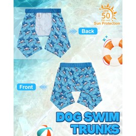 CuteBone Dog Swim Trunks Swimsuit Durable & Comfortable - Quick-Dry, Adjustable Waistband Shorts, UV Protection Bikini- Perfect for Beach, Pool & Outdoor Fun, Shark DST02M