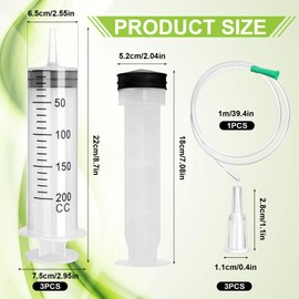 200 ml Plastic Curved Syringe, Pack of 3 Reusable Large Volume Plastic Syringe, Individually Wrapped Plastic Syringe with Sealing Cap, Syringe without Cannula for Science Laboratories Factories