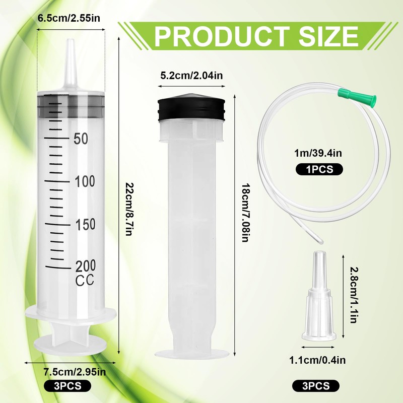 200 ml Plastic Curved Syringe, Pack of 3 Reusable Large