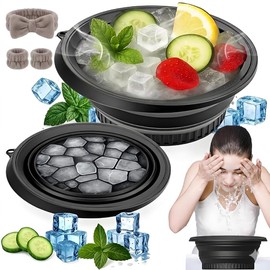 Kit de Tazón Para Baño De Hielo De La Cara, con bandas para el cabello skincare, Lavabo plegable facial de hielo con bandeja de hielo integrada,...   