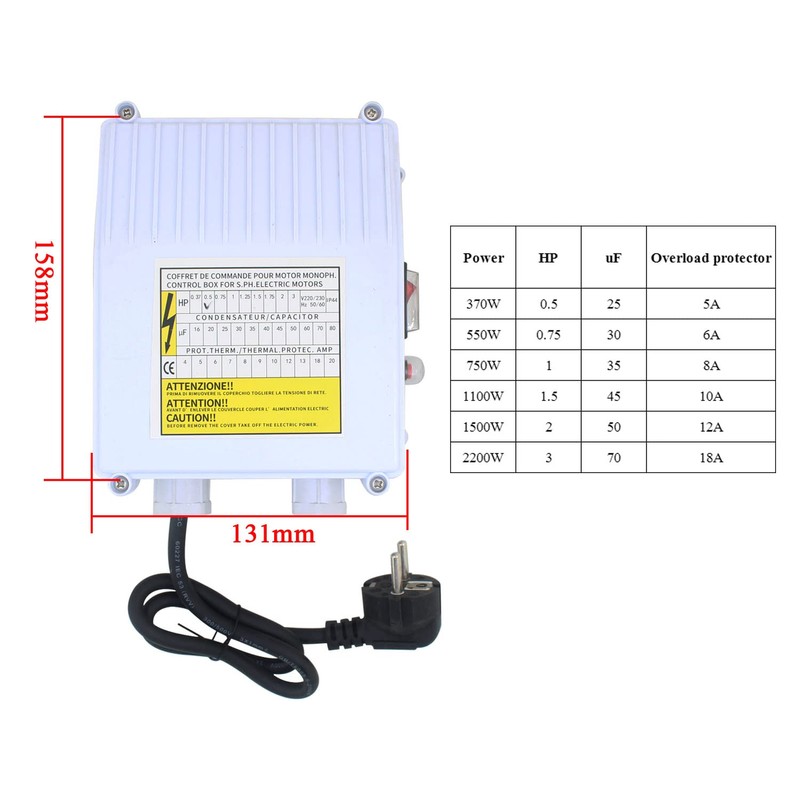 Well pump switch box deep well pump 220 motor protection