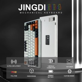 MOLGRIA G84 Compact Mechanical Keyboard, Cherry Profile Hot-Swappable RGB Backlit USB-C Bluetooth 2.4G Wireless Connected Gasket Keyboard for Office(White Black and Orange)