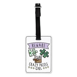 Gift Base Beware Crazy Puzzle Girl Visual Luggage Tag with Black Strap