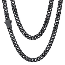 ChainsHouse Black Chain for Men Women Stainless Steel Curb Chain Cuban Chain 5 mm/7 mm/9 mm/12 mm Wide Selectable Chain Boys Girls Jewellery Chain Length 46 cm/51 cm/56 cm/61 cm/66/71 cm/76 cm, Metal,