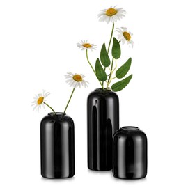 Glasseam Bud Vases for Flowers, Cute Black Vase Set of 3, Small Glass Vases for Decor, Handmade Unique Decorative Vases for Living Room Decorations, Minimalist Modern Flower Vases for Centerpieces