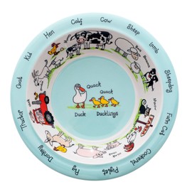Tyrrell Katz Kids Farm Printed Bowl in Blue Melamine - Dishwasher Safe Children's Dish Outdoor Dining Tableware Everyday Plate - 16.5 cm