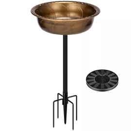 Polyresin Bird Bath Bowl w/ Solar Fountain 29'' Height Birdfeeder 1.4 Gallons