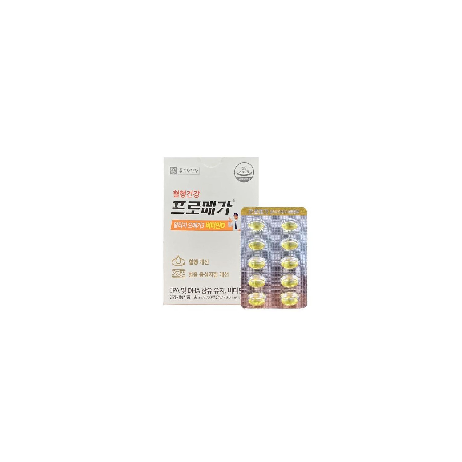 Jongkundang Health 종근당건강 프로메가 알티지 오메가3 비타민D 430mg x 60캡슐 1박스 HISM ...