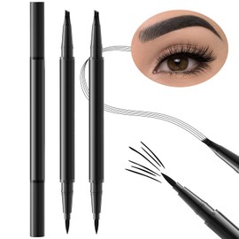 LYBHDAFA 2PCS Microblading Eyebrow Pencil, 2-In-1 Dual-Ended Waterproof Eyebrow Pen with 4-Fork-Tip & Ultra-Precise-Tip for Hair-Like Natural Eyebrow Makeup, Eye Brow Pencils for Women -Black