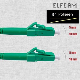 Elfcam - 15 m Fibre Optic Cable LC/APC (9°) Polishing Plug to LC/APC (9°) Polishing Plug Singlemode (OS2) Simplex, Deutsche Telekom FTTH Fibre Optic Cable White, 15 m