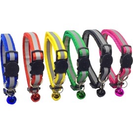 Eliot Set de 6 Collares para Gato con Cascabel Sonoro en Colores Vivos y Línea Reflectante, Collares Ajustables para Gato, Mascota o Cachorro de Material Cómodo y Resistente.