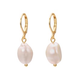 Vissen White Baroque Pearls 18 Carat Gold Earrings Hanging Women's Freshwater Pearls Gold-Plated Hoop Earrings Fashion Jewellery, Gold Plated