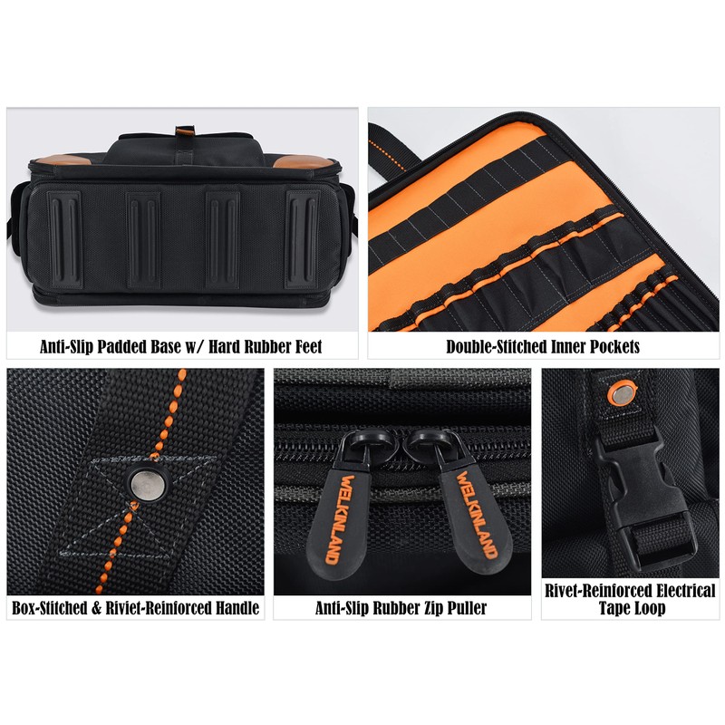 WELKINLAND 88-Pockets Electrician's Tool Bag - Electrician, Technician, HVAC &