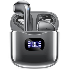 KTGEE - Auriculares inalámbricos Bluetooth 5.3, 40 horas de reproducción estéreo con visualización LED, estuche de carga IPX7, impermeables, con