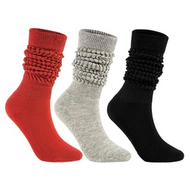 Winter Knee High Slouch Socks for Women Soft Extra Long Scrunch Sock Light Weight Slouch Boot Socks Girls Stacked Socks 80s 90s Socks Black&Grey&Red