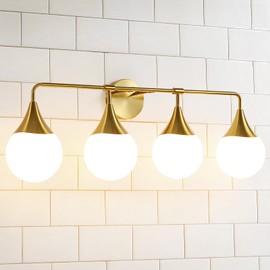 HAHZT Bathroom Vanity Light Fixtures: 4 Lights Mid Century Modern Bathroom Lighting Fixtures Over Mirrors - Brass Gold Wall Sconce with Milky Glass Ball Shades for Bath Bedroom