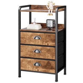 Jixlantuc Night Stand Bedside Storage Drawers Bed Side Table Drasser Organizer Nightstand with Shelf End Tables with 3 Chest Drawer Traditional Night Stands for Bedroom Living Room Dorm Rustic Brown