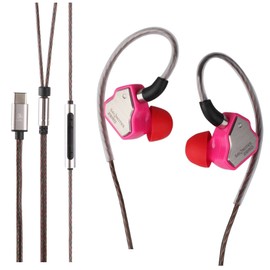 Linsoul 7Hz Salnotes Zero HiFi 10mm Dynamic Driver in-Ear Earphone IEM with Metal Composite Diaphragm Stainless Steel Faceplate Detachable 2Pin OFC Cable (Rose, with Mic, Type C)