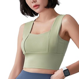 Karsaer A8157 Sports Bra, Yoga Wear, Women's, Sportswear, Yoga Top, Stylish, Breathable, Stretchy, Sweat Absorbent, Quick Drying, Training Wear, Cup Included, Women's Gym Wear, green